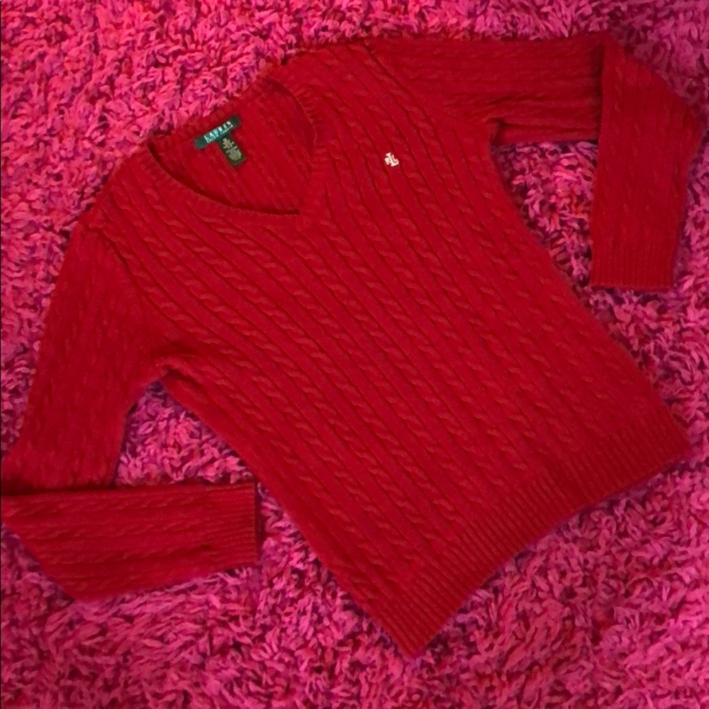 Lauren Ralph Lauren V-Neck Cable Knit Sweater